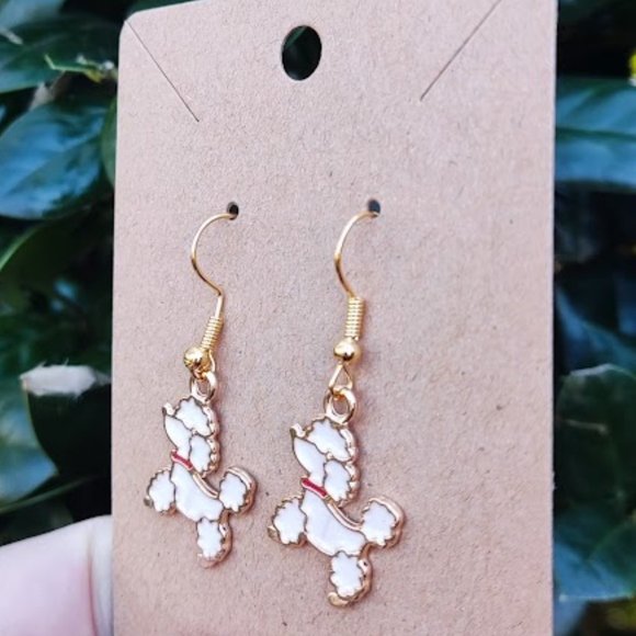White Poodle Earrings - Picture 3 of 6